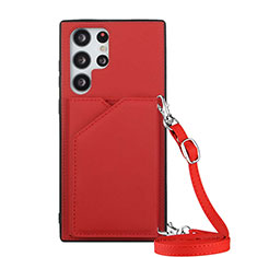 Funda Lujo Cuero Carcasa Y01B para Samsung Galaxy S23 Ultra 5G Rojo