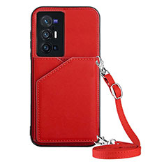 Funda Lujo Cuero Carcasa Y01B para Vivo X70 Pro+ Plus 5G Rojo