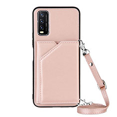 Funda Lujo Cuero Carcasa Y01B para Vivo Y12s Oro Rosa