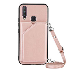 Funda Lujo Cuero Carcasa Y01B para Vivo Y15 Oro Rosa