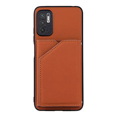 Funda Lujo Cuero Carcasa Y01B para Xiaomi Redmi Note 10T 5G Marron