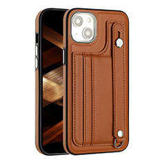 Funda Lujo Cuero Carcasa Y02B para Apple iPhone 15 Marron