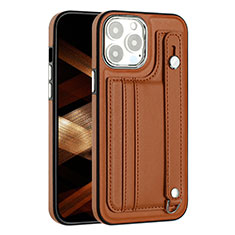 Funda Lujo Cuero Carcasa Y02B para Apple iPhone 16 Pro Marron