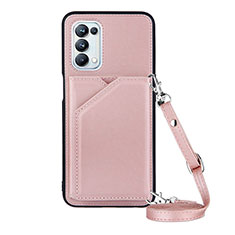 Funda Lujo Cuero Carcasa Y02B para Oppo A54 5G Oro Rosa