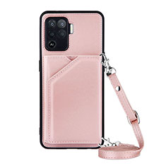 Funda Lujo Cuero Carcasa Y02B para Oppo A94 4G Oro Rosa