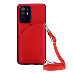 Funda Lujo Cuero Carcasa Y02B para Oppo F19 Pro+ Plus 5G Rojo