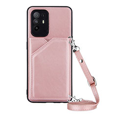 Funda Lujo Cuero Carcasa Y02B para Oppo Reno5 Z 5G Oro Rosa