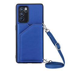 Funda Lujo Cuero Carcasa Y02B para Oppo Reno6 Pro 5G India Azul