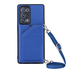 Funda Lujo Cuero Carcasa Y02B para Oppo Reno6 Pro+ Plus 5G Azul