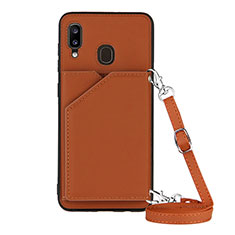 Funda Lujo Cuero Carcasa Y02B para Samsung Galaxy A30 Marron