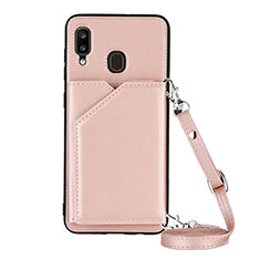 Funda Lujo Cuero Carcasa Y02B para Samsung Galaxy A30 Oro Rosa