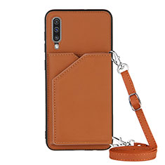 Funda Lujo Cuero Carcasa Y02B para Samsung Galaxy A50S Marron