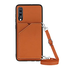 Funda Lujo Cuero Carcasa Y02B para Samsung Galaxy A70 Marron