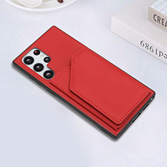 Funda Lujo Cuero Carcasa Y02B para Samsung Galaxy S22 Ultra 5G Rojo