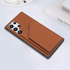 Funda Lujo Cuero Carcasa Y02B para Samsung Galaxy S23 Ultra 5G Marron