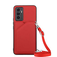 Funda Lujo Cuero Carcasa Y02B para Vivo V23e 5G Rojo