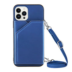 Funda Lujo Cuero Carcasa Y04B para Apple iPhone 13 Pro Azul