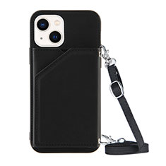 Funda Lujo Cuero Carcasa Y04B para Apple iPhone 14 Negro