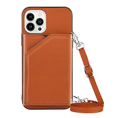 Funda Lujo Cuero Carcasa Y04B para Apple iPhone 14 Pro Marron