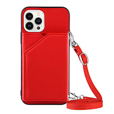 Funda Lujo Cuero Carcasa Y04B para Apple iPhone 14 Pro Max Rojo