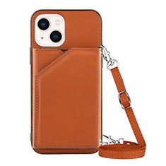 Funda Lujo Cuero Carcasa Y04B para Apple iPhone 15 Marron