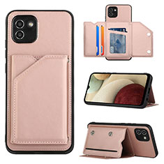 Funda Lujo Cuero Carcasa Y04B para Samsung Galaxy A03 Oro Rosa