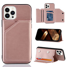 Funda Lujo Cuero Carcasa Y05B para Apple iPhone 13 Pro Oro Rosa