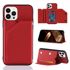 Funda Lujo Cuero Carcasa Y05B para Apple iPhone 13 Pro Rojo