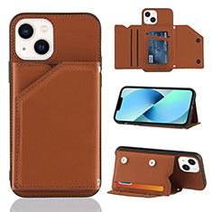 Funda Lujo Cuero Carcasa Y05B para Apple iPhone 14 Marron