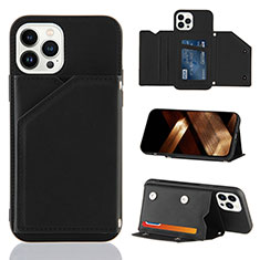 Funda Lujo Cuero Carcasa Y05B para Apple iPhone 14 Pro Max Negro