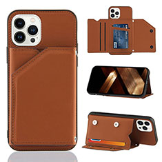 Funda Lujo Cuero Carcasa Y05B para Apple iPhone 16 Pro Marron