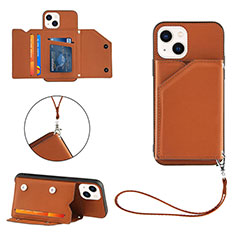 Funda Lujo Cuero Carcasa Y06B para Apple iPhone 14 Marron