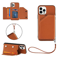 Funda Lujo Cuero Carcasa Y06B para Apple iPhone 15 Pro Max Marron