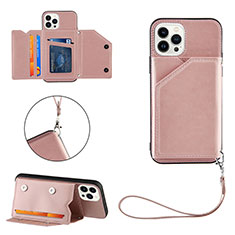 Funda Lujo Cuero Carcasa Y06B para Apple iPhone 16 Pro Oro Rosa