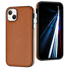 Funda Lujo Cuero Carcasa Y07B para Apple iPhone 15 Plus Marron