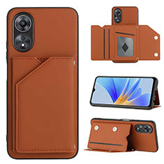 Funda Lujo Cuero Carcasa YB1 para Oppo A17 Marron