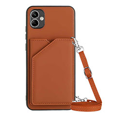 Funda Lujo Cuero Carcasa YB3 para Samsung Galaxy F04 Marron