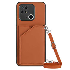 Funda Lujo Cuero Carcasa YB3 para Xiaomi Redmi 10 India Marron