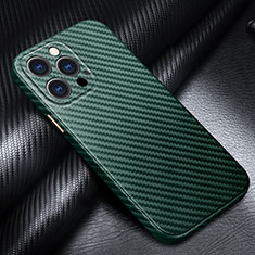 Funda Lujo Fibra de Carbon Carcasa Twill para Apple iPhone 15 Pro Verde