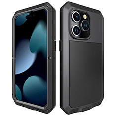 Funda Lujo Marco de Aluminio Carcasa 360 Grados HJ1 para Apple iPhone 13 Pro Max Negro