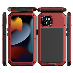 Funda Lujo Marco de Aluminio Carcasa 360 Grados HJ1 para Apple iPhone 13 Rojo