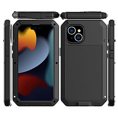 Funda Lujo Marco de Aluminio Carcasa 360 Grados HJ1 para Apple iPhone 15 Negro