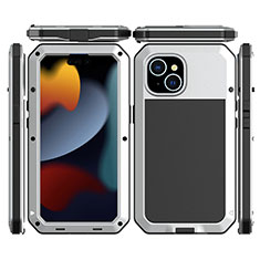 Funda Lujo Marco de Aluminio Carcasa 360 Grados HJ1 para Apple iPhone 15 Plata