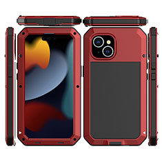 Funda Lujo Marco de Aluminio Carcasa 360 Grados HJ1 para Apple iPhone 15 Plus Rojo