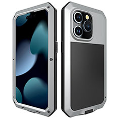 Funda Lujo Marco de Aluminio Carcasa 360 Grados HJ1 para Apple iPhone 16 Pro Max Plata