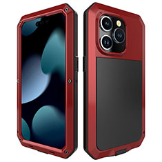 Funda Lujo Marco de Aluminio Carcasa 360 Grados HJ1 para Apple iPhone 16 Pro Max Rojo