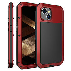 Funda Lujo Marco de Aluminio Carcasa 360 Grados HJ2 para Apple iPhone 13 Rojo