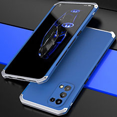 Funda Lujo Marco de Aluminio Carcasa 360 Grados M01 para Oppo Find X3 Lite 5G Plata y Azul