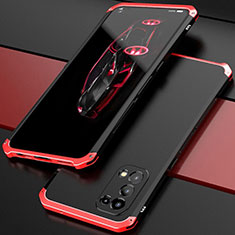 Funda Lujo Marco de Aluminio Carcasa 360 Grados M01 para Oppo Find X3 Lite 5G Rojo y Negro