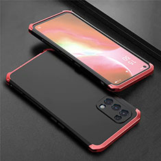 Funda Lujo Marco de Aluminio Carcasa 360 Grados M02 para Oppo Find X3 Lite 5G Rojo y Negro